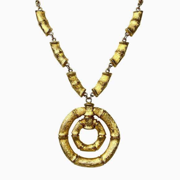 Napier Bamboo Door Knocker Necklace Earrings Set Brushed Gold Tone Signed - Picture 6 of 16